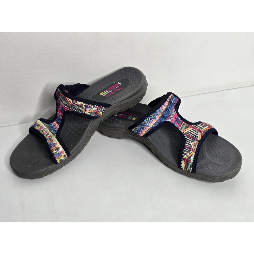 Skechers Sandals Womens 10 Reggae Sequence Slide T Strap Slip On Casual 41115